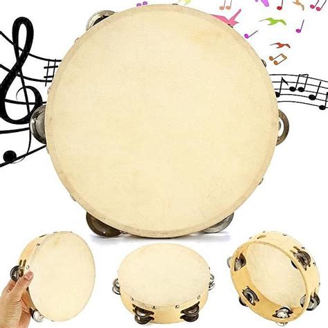 Generic 20cm 12 Cymbalettes Tambourin En Bois Peau De Mouton Percussion