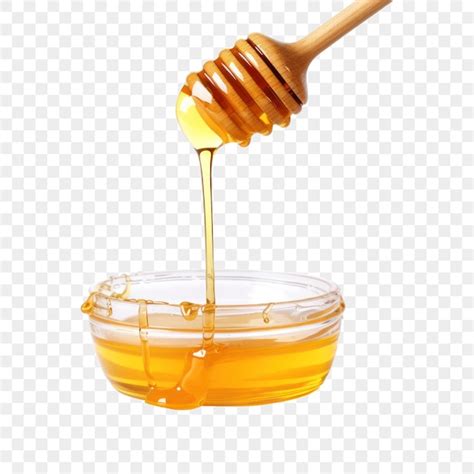 Golden Honey Drizzling From Wooden Dipper Into Glass Bowl Stream Of