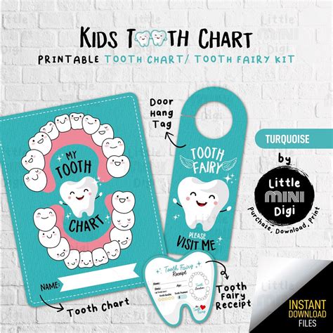 Printable Kids Turquoise Tooth Fairy Kit, Tooth Chart, Tooth Fairy ...