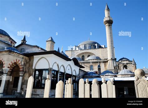 Yard of Museum of Mevlana Celaleddin Rumi with Mevlana Mosque in the ...