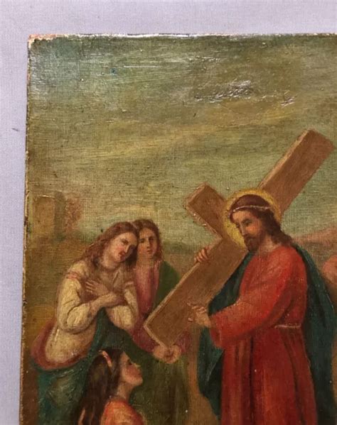 TABLEAU ANCIEN LE Christ Portant La Croix Huile Sur Toile Peinture