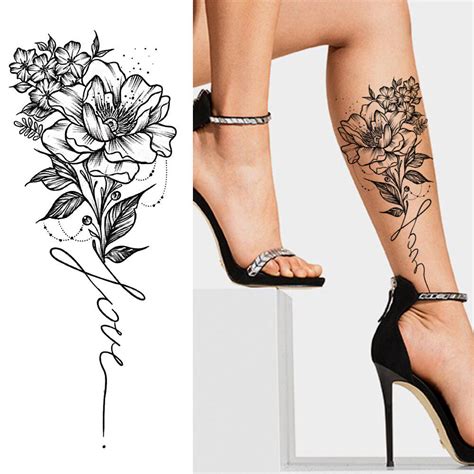 1pc Creative Flower Temporary Tattoos Sticker Fake Black Rose Tatoos