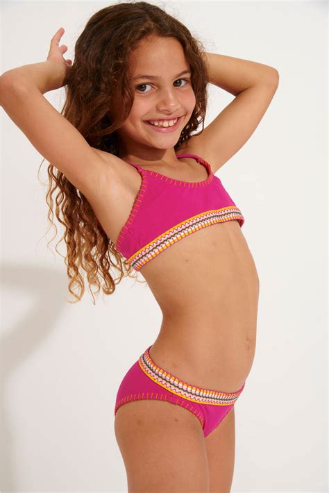 Girls Porto Kalany Raspberry Pink Seam Bikini Banana Moon