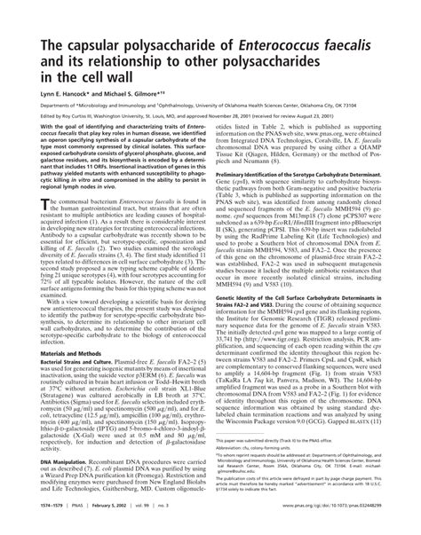 Pdf The Capsular Polysaccharide Of Enterococcus Faecalis And Its