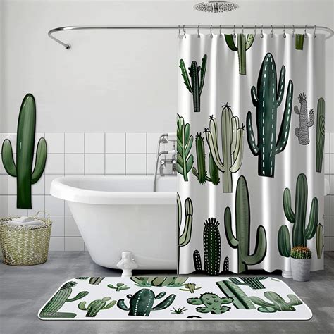 Stylish Cactus Bathroom Shower Curtain Set Cacti Curtains Wall Art