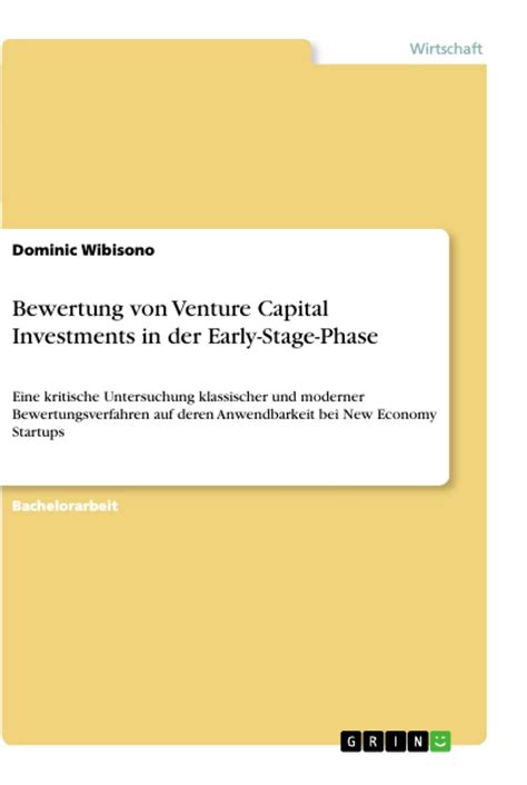 Bewertung Von Venture Capital Investments In Der Early Stage Phase