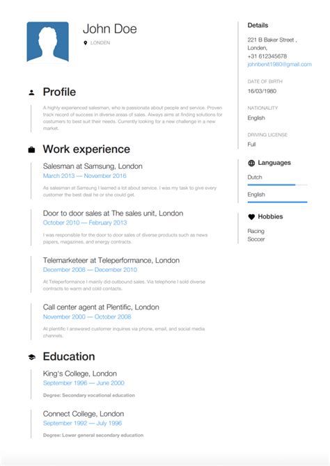 Free CV Resume Format Choose From 100s Of Designs English CV Example