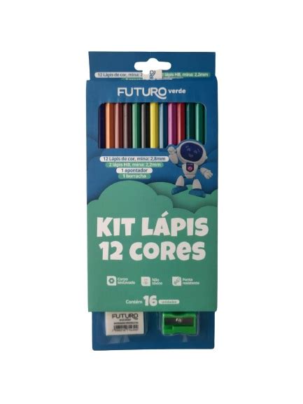 Lápis De Cor Futuro 12 Cores Sextavado Reciclado Kit Escolar