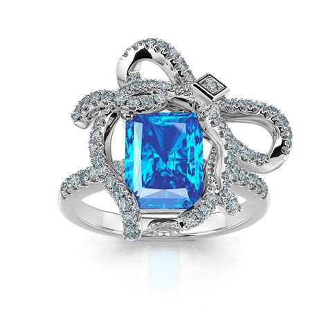 Jeulia Anillo De Plata Con Nudo De Mariposa Y Piedra Azul Corte De