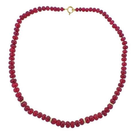 14k Gold Diamond Ruby Bead Necklace