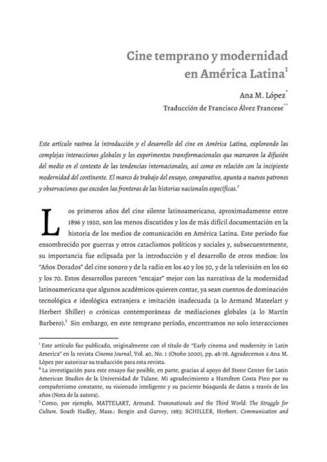 Cine Temprano Y Modernidad En America Latina Ana M Lopez Cine