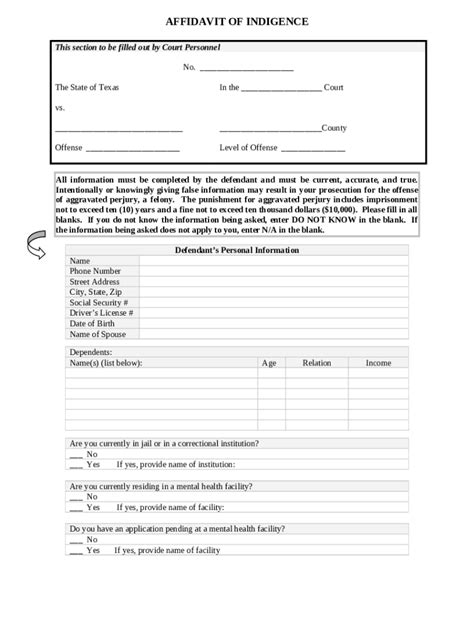 Pdf Affidavit Of Indigence And Application For Court Appointed Attorney