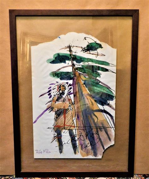 Robert Gary Miller Native American Signed Watercolor Sacred Pine Tree