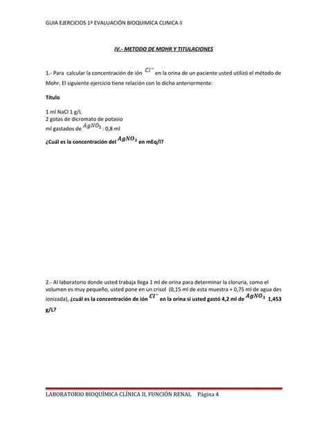 Gu A De Ejercicios Primera Prueba De Bioqu Mica Cl Nica Ii Pdf