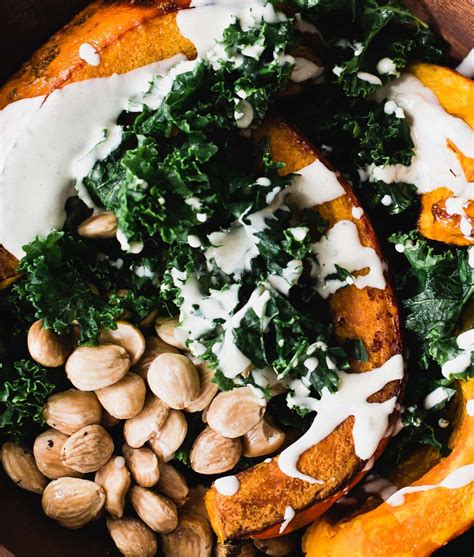 Roasted Red Kuri Squash Recipe with Tahini Greens & Almonds