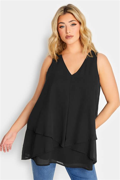 Yours London Plus Size Black Layered Vest Top Yours Clothing