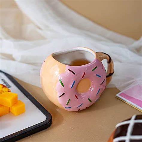 Awakingwaves Aesthetic Ceramic Donuts Coffee Mug With Sprinkles For