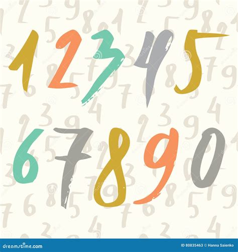 Hand Drawn Numbers Made By Brush And Seamless Pattern With Numbers