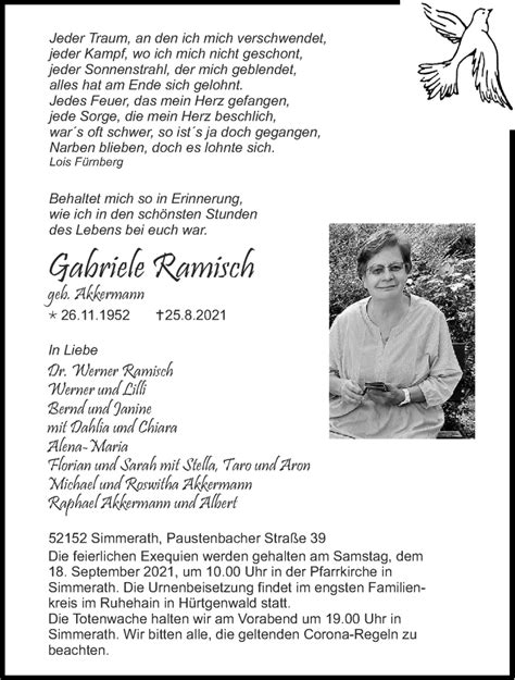 Traueranzeigen Von Gabriele Ramisch Aachen Gedenkt