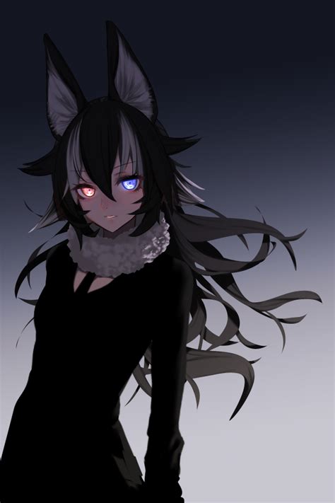 Grey Wolf Anime Girl 640x960 Wallpaper