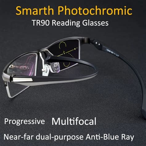 New Tr90 Transition Photochromic Progressive Reading Glasses Men Half Frame Multifocal Anti Blue