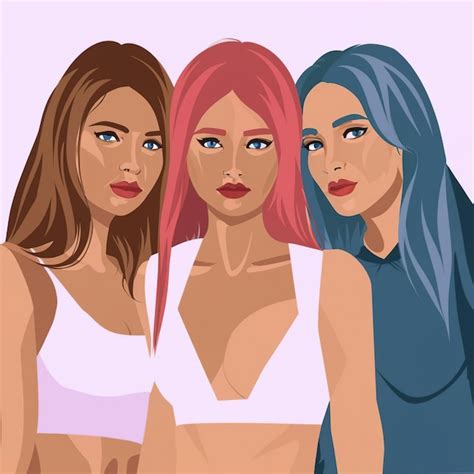 Ilustración vectorial 2d coloridas chicas geniales Vector Premium