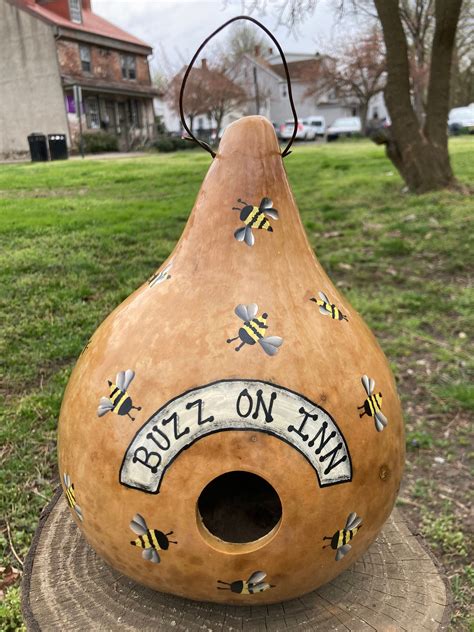 Natural Birdhouse Gourd Handpainted With Bees Etsy