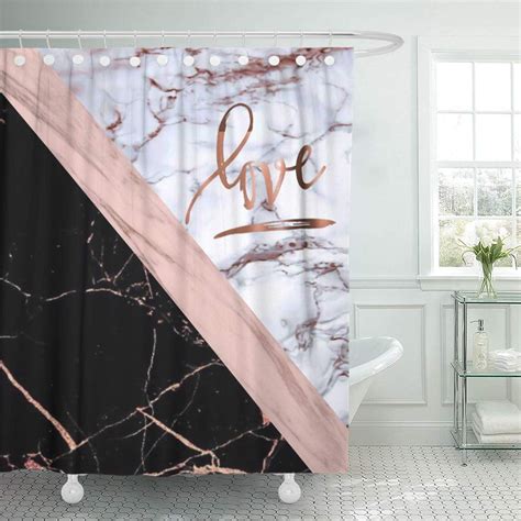 Cynlon Pink White Rose Marble Love Gold Black Stripe Bathroom Decor