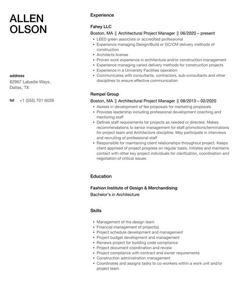 Architectural Project Manager Resume Samples Velvet Jobs