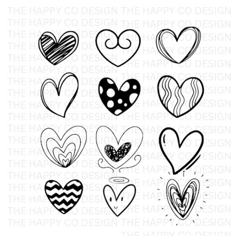 Heart Svg Bundle Hand Drawn Heart Svg Doodle Heart Svg Cricut And