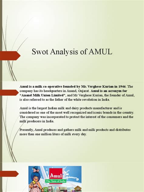 Swot Analysis Of Amul Pdf Brand Dairy