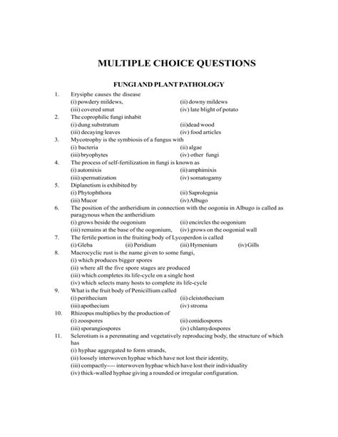 Multiple Choice Questions Fungi And Plan