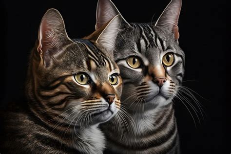 Premium Ai Image Portrait Of Two Domestic Cats With Tabby Fur Outdoors With Dark Background