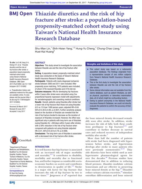 Pdf Thiazide Diuretics And The Risk Of Hip Fracture After Stroke A