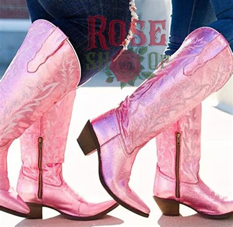 Glitter Pink Cowboy Boots Cowgirl Boots Nashville Bachelorette Etsy