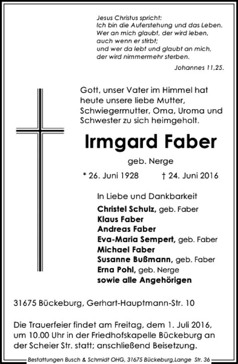 Traueranzeigen Von Irmgard Faber Trauer Anzeigen De