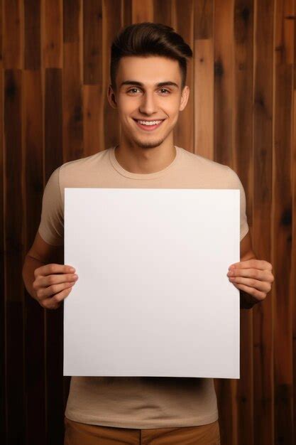 Premium AI Image Man Holding A Blank Paper Sign With Frame