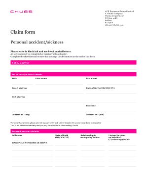 Fillable Online Claims Chubb Fax Email Print Pdffiller