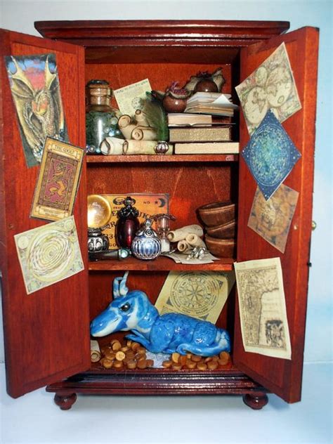 Gothic Witch Wizard Spell Cabinet With Guarding Glow In Dark Dragon