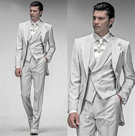 Charcoal White Silver Tuxedos 2019 Men S Groom Suits For Wedding Peak