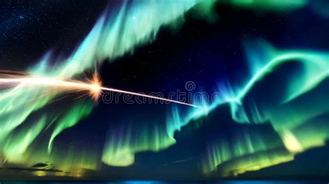 Stunning Aurora Borealis Illuminated By A Shooting Star Over A Tranquil