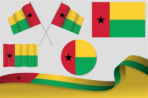 Set Of Guinea Bissau Flags In Different Designs Icon Flaying Flags