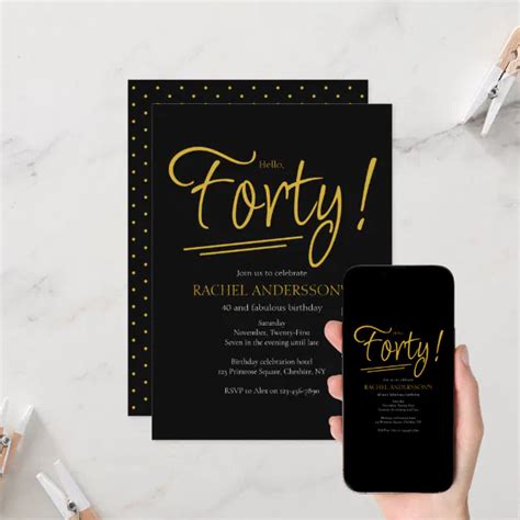 Elegant 40th Birthday Party Black Gold Invitation Zazzle