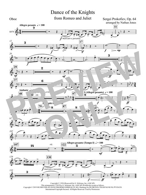 Dance Of The Knights From Romeo And Juliet Oboe Sheet Music Sergei Prokofiev Concert Band