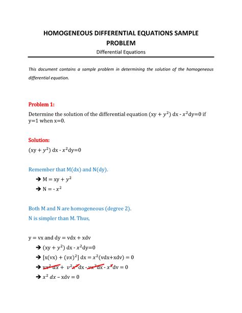 Homogeneous Differential Equation Sample Problem Homogeneous