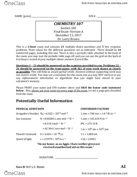Chem Final Chem Tamu Final Exam Fall Oneclass