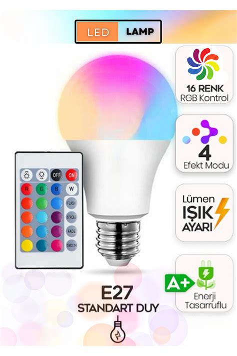 LED LAMP KUMANDALI RENK DEĞİŞTİREN RGB AMPUL TASARRUFLU 16 RENKLİ LED