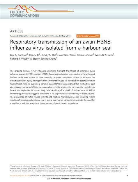 (PDF) Respiratory transmission of an avian H3N8 influenza virus ...