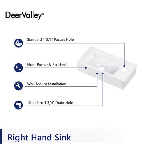 Deervalley Liberty White Ceramic Rectangular Wall Mount Bathroom Sink