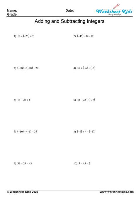 Adding And Subtracting Integers Worksheets For Grades 6 8 Pdf Worksheets Library